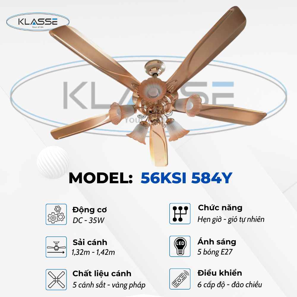 Quạt trần chùm đèn Klasse 56KSI 584Y Hàng chính hãng