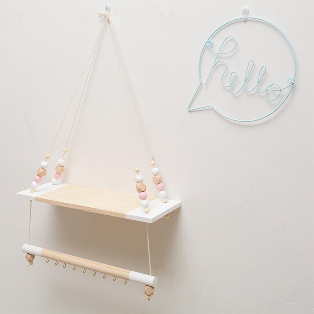 Wooden Wall Shelf With Hooks  Organizer Hanging Mount Clothes