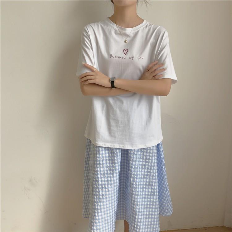 Áo thun tay lỡ BECAUSE OF YOU trái tim xinh dáng rộng unisex