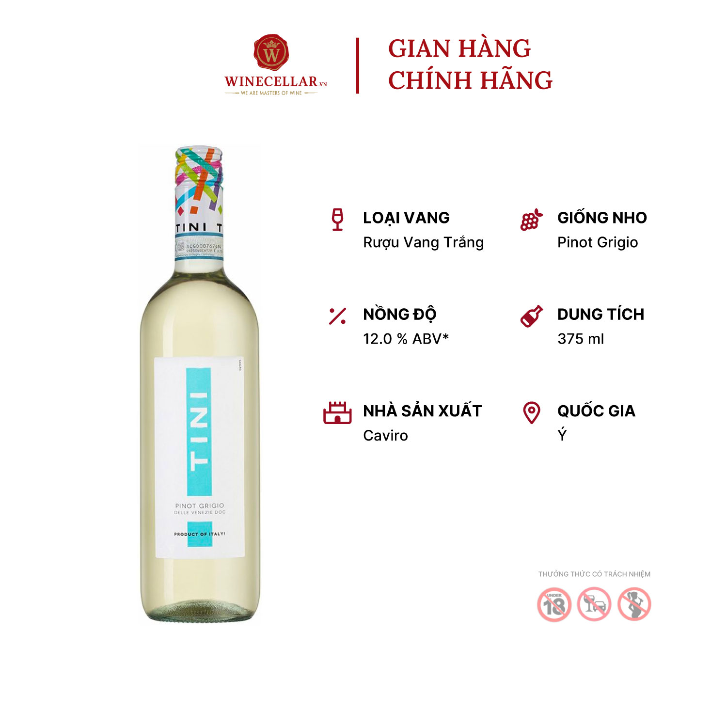 Rượu Vang Trắng Tini Pinot Grigio Delle Venezie 375ml - Nhập Khẩu Chính Hãng