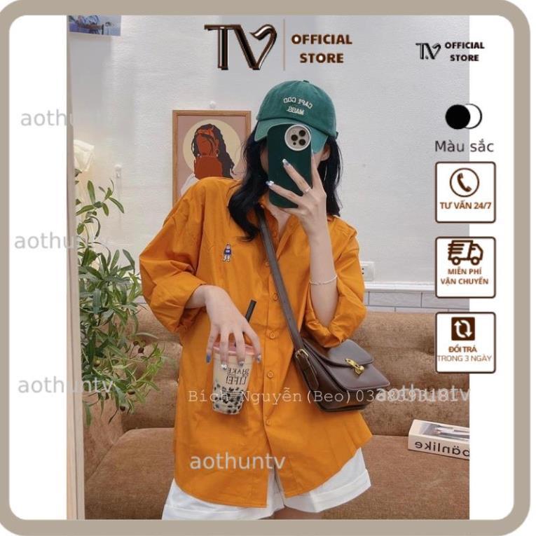 Sơ Mi Nữ Tay Dài ATV Áo sơ mi thêu gấu TTA877 Chất Đũi Lụa Mát Màu Cam Hottrend