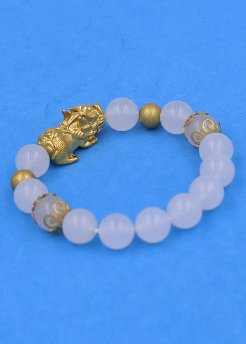 Vòng tay Tỳ Hưu inox Mix Thạch Anh Trắng 10 ly VTATRTHTRHKHB10 - hợp mệnh Kim, mệnh Thủy