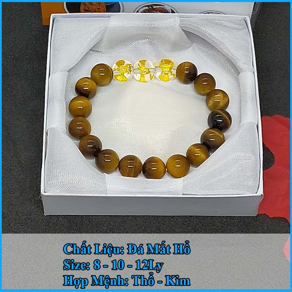 Vòng tay phong thủy nam tam hợp hợi mão mùi chất liệu đá mắt hổ vàng nâu tự nhiên - size 8 10 12ly cho người mệnh thổ, mệnh kim - có khai quang điểm nhãn may mắn tài lộc - PHONG THỦY ANH VŨ