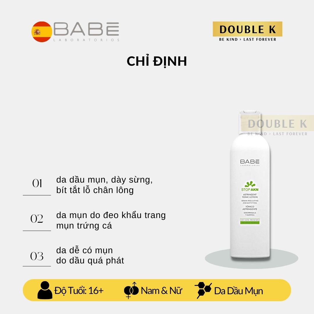 Toner Cho Da Dầu Mụn BABE Stop AKN Astringent Tonic Lotion - Double K