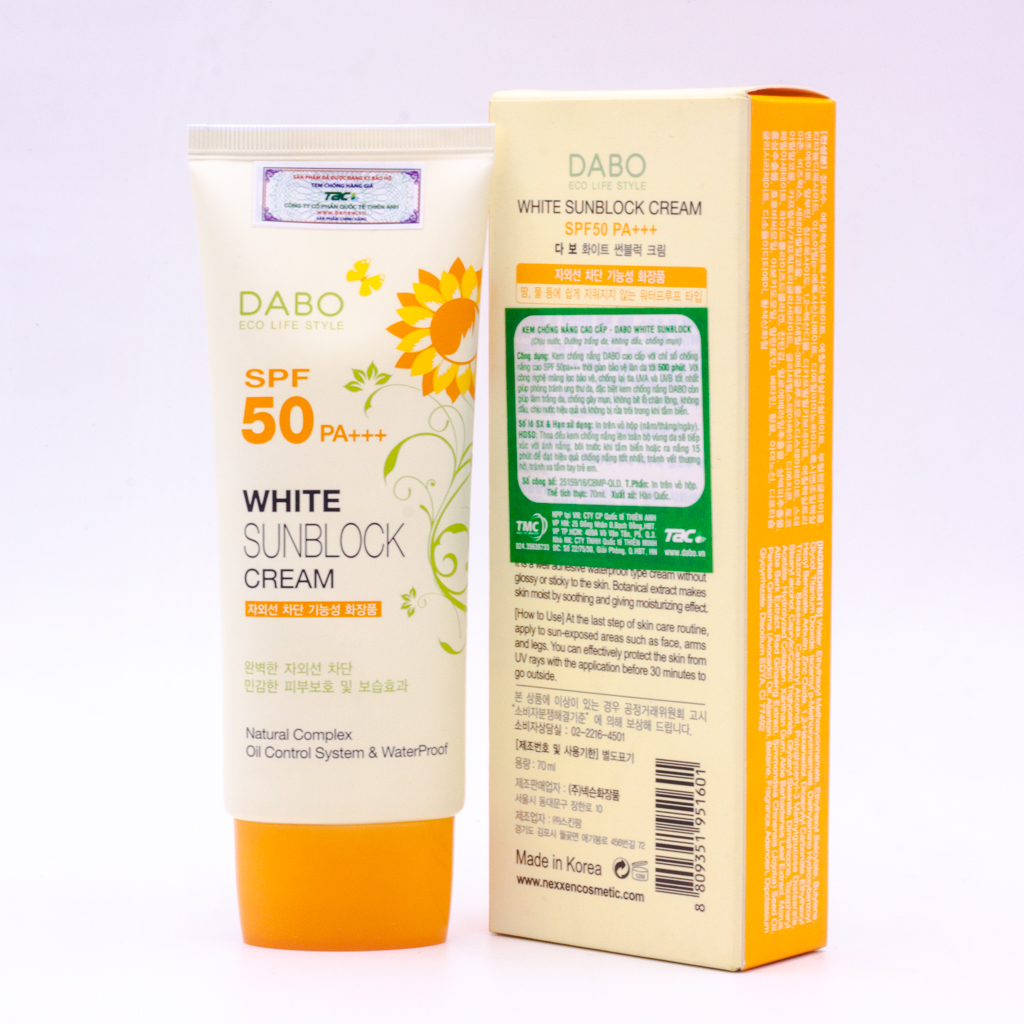 Kem chống nắng Hàn Quốc cao cấp Dabo White Sunblock Cream SPF 50 PA+++ (70ml)