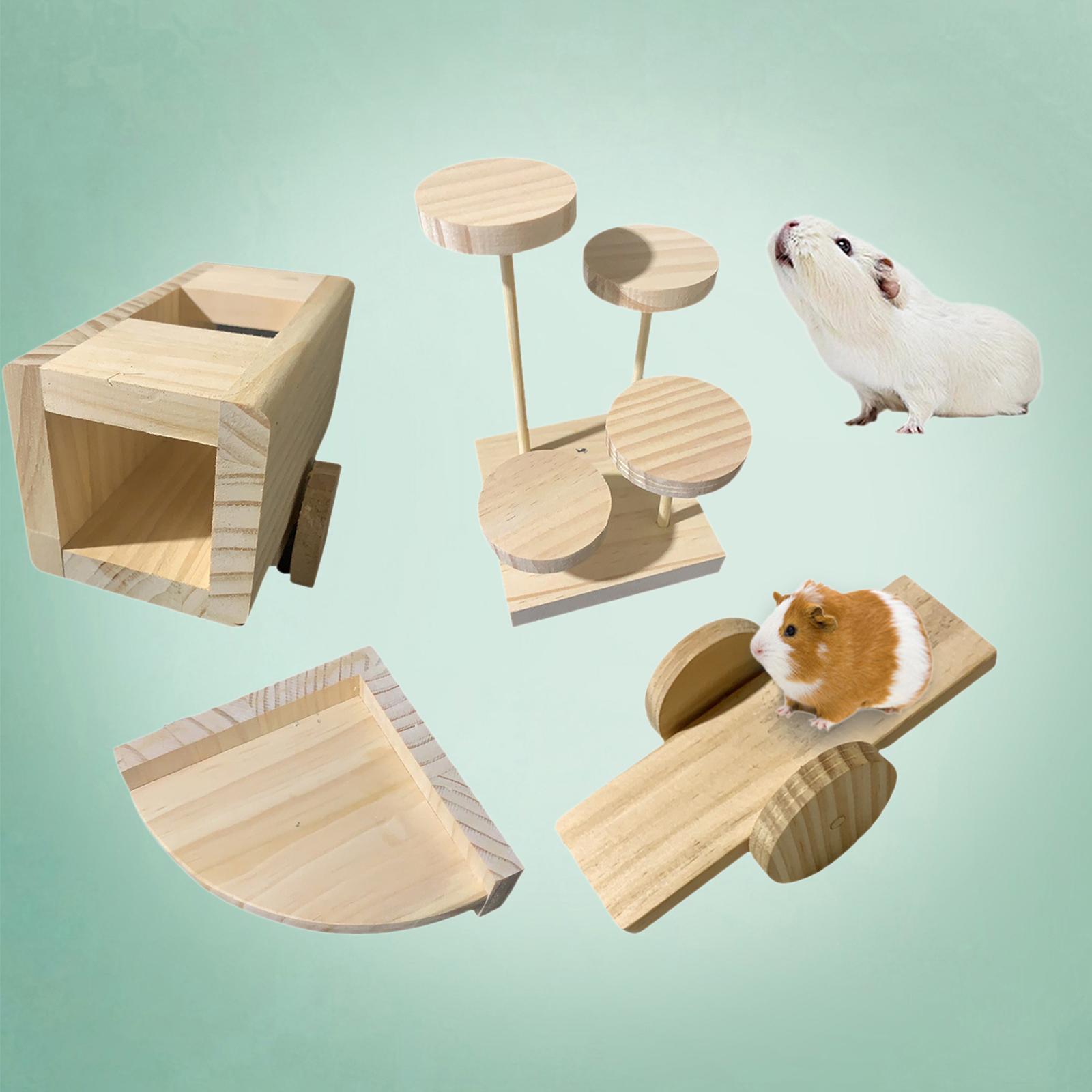4x Wooden Hamster Toy Small Pets Gerbil Guinea Pig Seesaw Ladder Teeterboard