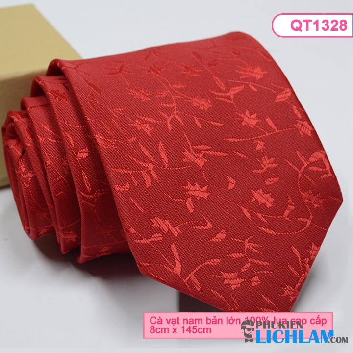 Cà Vạt Nam 100% Lụa Cao Cấp Bản 8cm X 145cm QT1328 màu đỏ