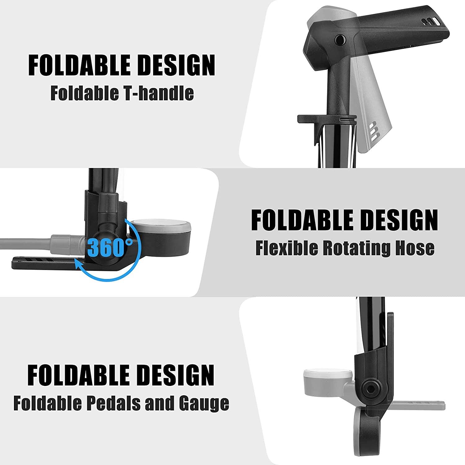 Máy bơm xe đạp di động Bàn gấp Mini Inflator áp suất cao