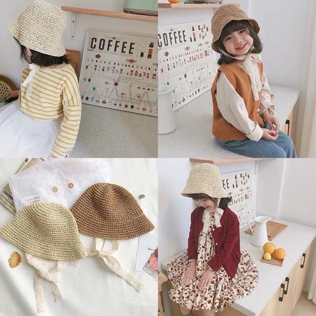 Mũ cói Ajuma cho bé đi biển, dã ngoại, đi chơi
