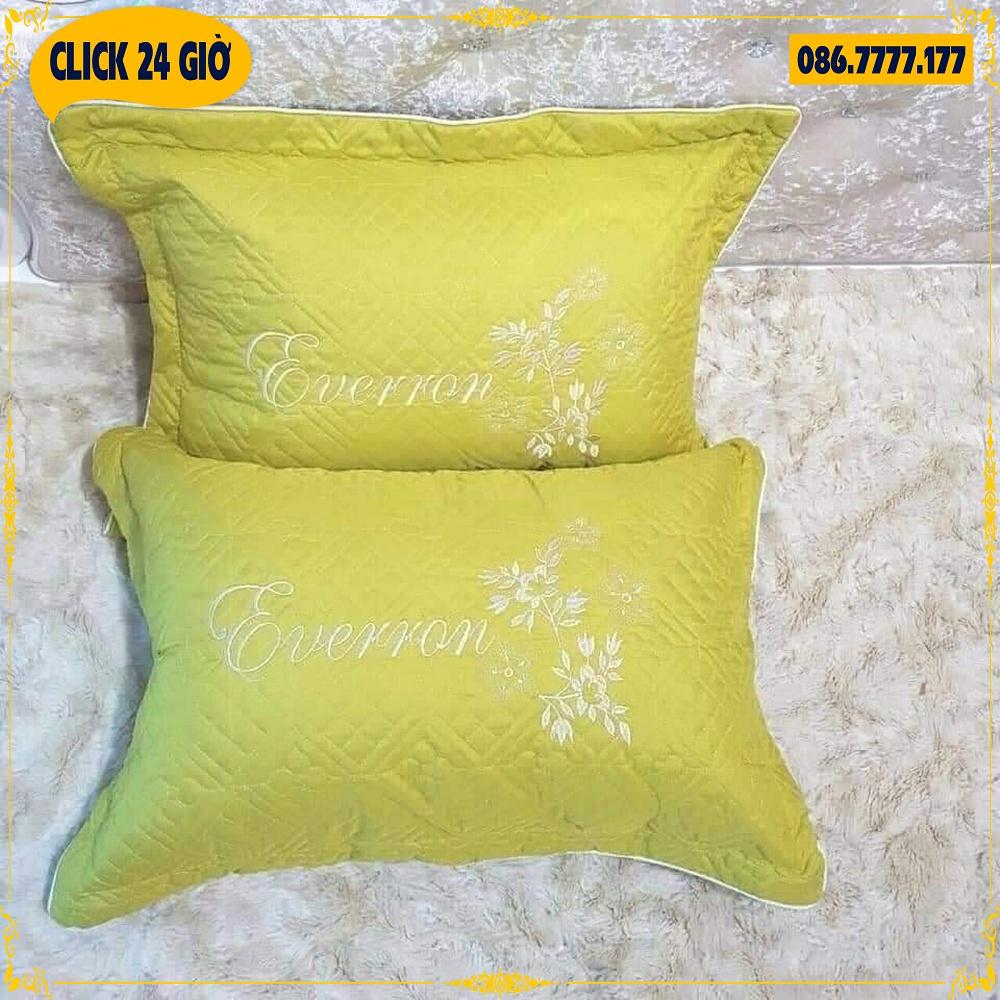 Vỏ Áo Gối Satin 40x60cm Thêu Chần Hoa Đẹp, Không Phai Màu, Không Xù, Khóa Kéo - Hàng Cao Cấp