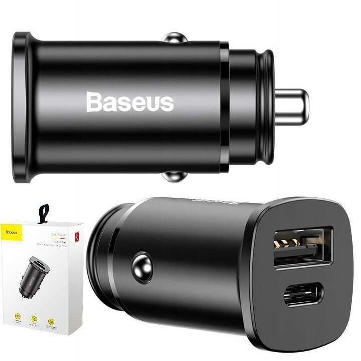 Tẩu sạc nhanh CCALL-AS01 đa năng 2 cổng USB và Type C dùng cho ô tô, xe hơi nhãn hiệu Baseus Circular Plastic A+C, công suất 30W - Hàng Nhập Khẩu