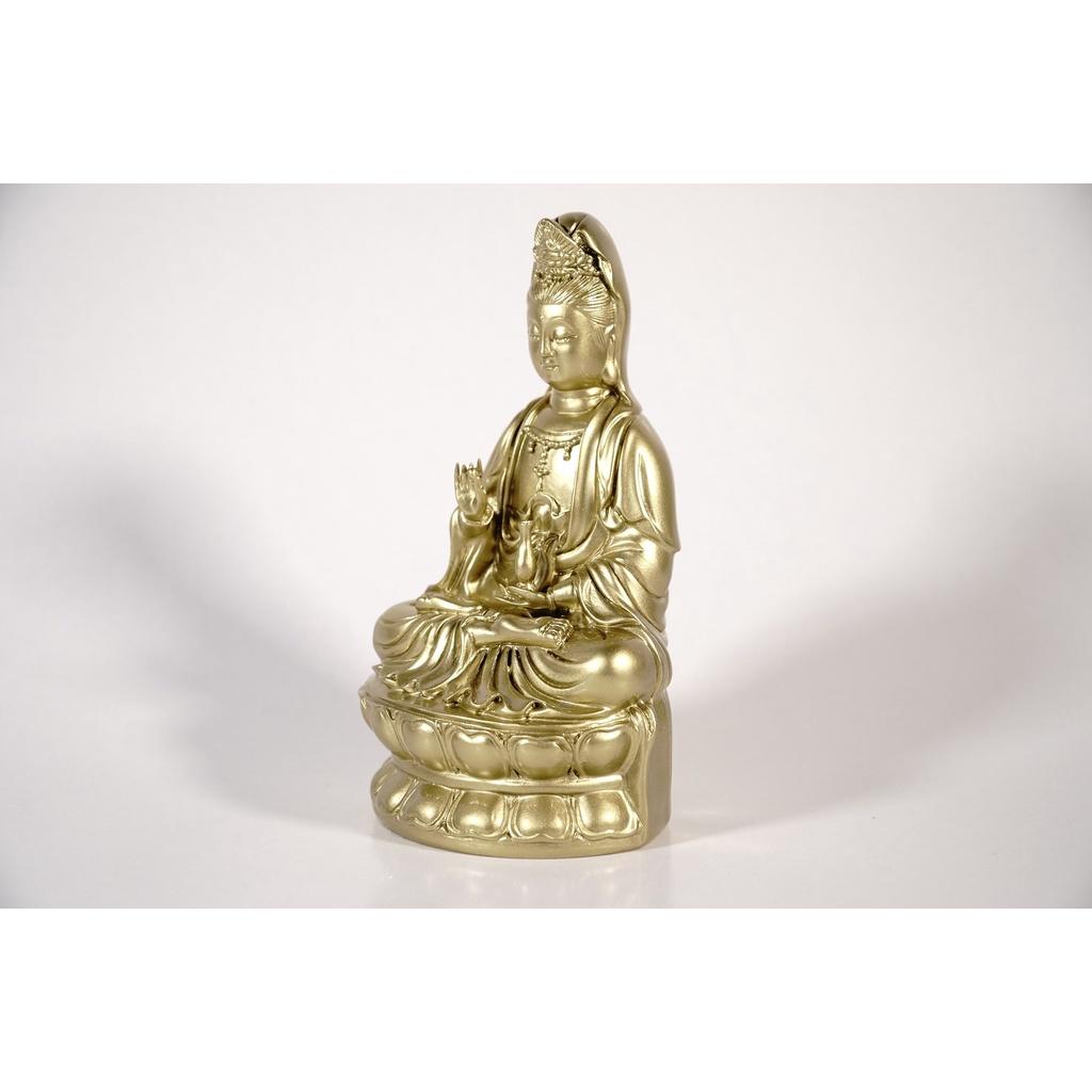 Tượng Phật Quan Thế Âm Bồ Tát ngồi đài sen mạ đồng - Cao 15cm