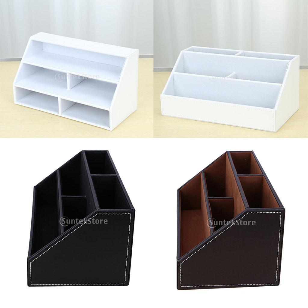 PU Desk Organizer Phone Remote Control Holder Stationery Storage Box