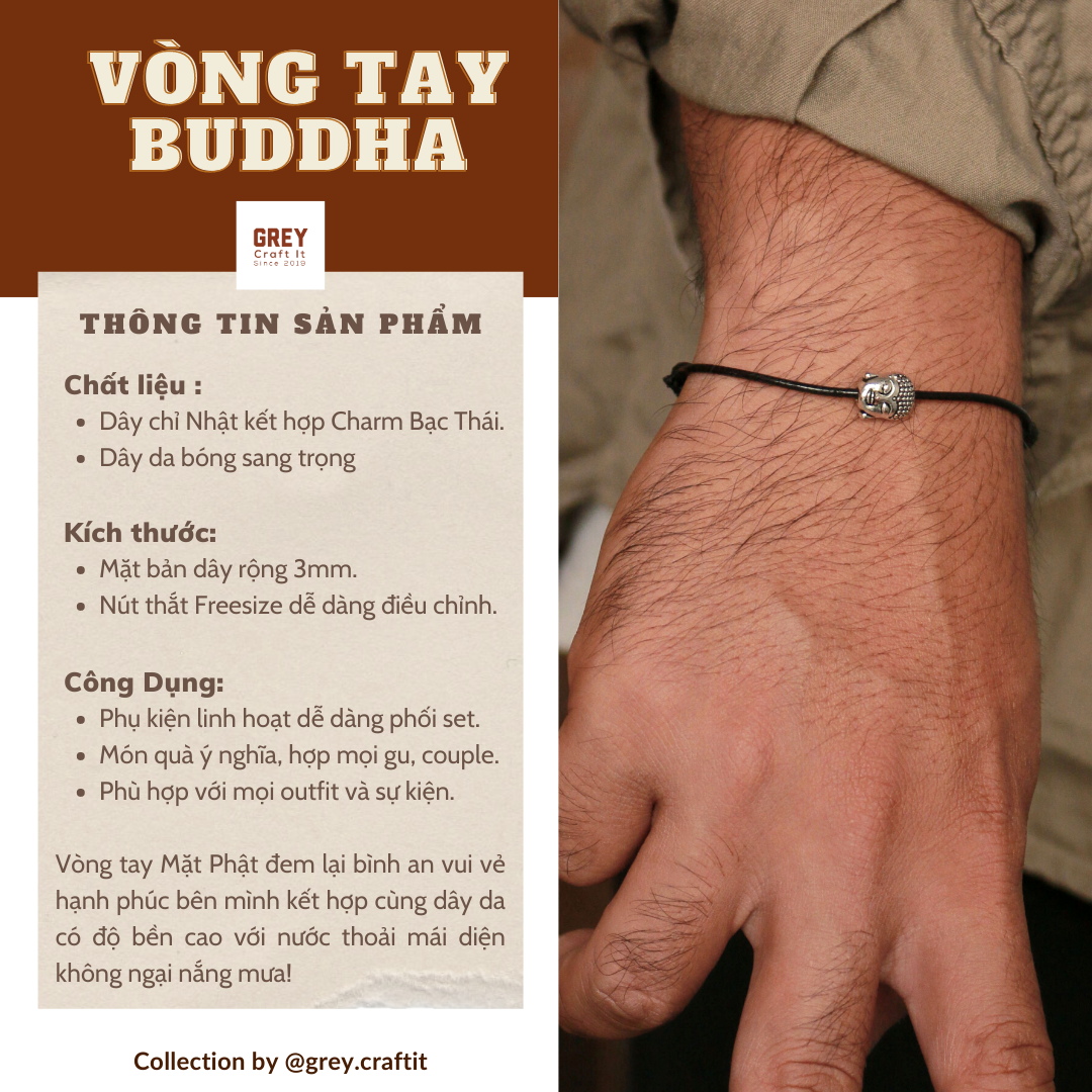 Vòng tay UNISEX Buddha Charm Bạc Thái x Dây chỉ Nhật may mắn | Handmade 100% | Độc Lạ Đẹp Mắt | Cực bền với nước