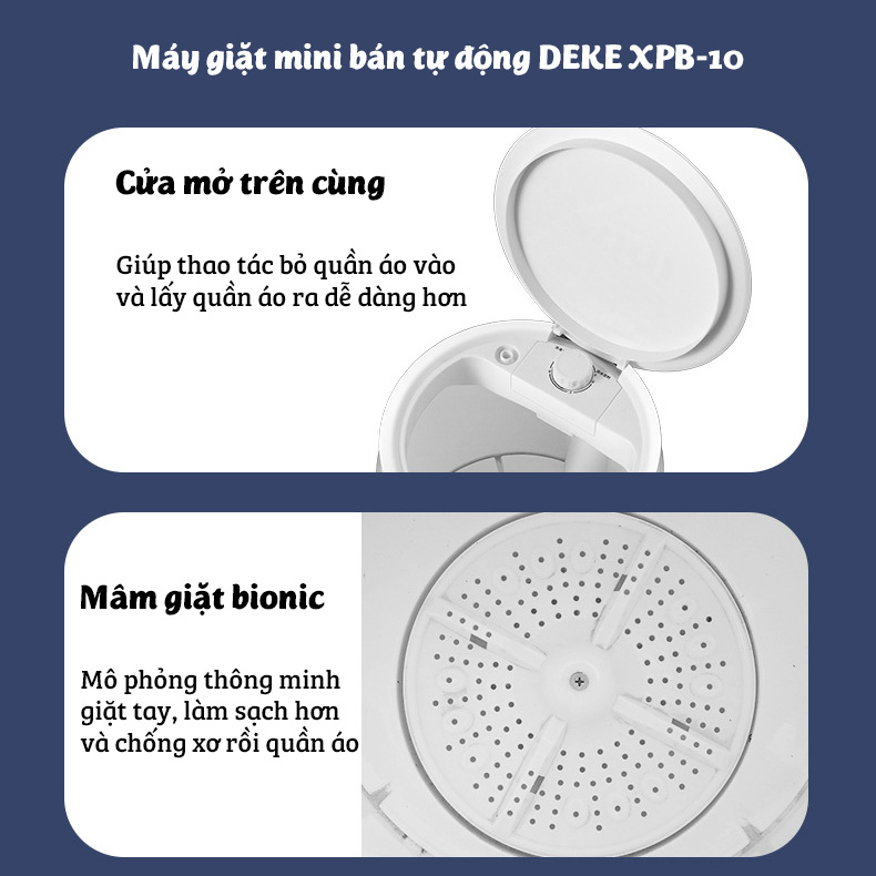 Máy Giặt Mini Tự Động DEKE XP-10 4KG Đảo Chiều Công Suất Cực Mạnh Giặt Sạch Quần Áo Phù Hợp Cho Sinh Viên, Em Bé