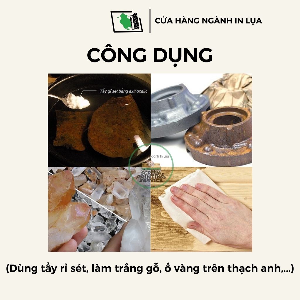 Bột Oxalic tẩy vết dầu, rỉ sét, ố vàng trên vải, tẩy keo chụp bản