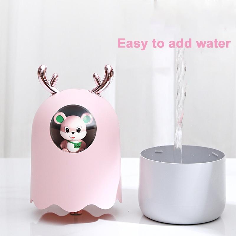 Máy xông tinh dầu Mini - hình chuột HUMIDIFIER 300ml dễ thương, tự động ngắt khi hết nước