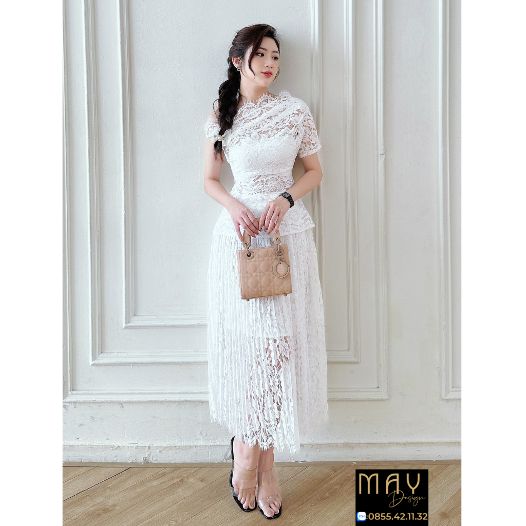 Set Váy Nữ Thiết Kế MAY CH43 Chất Liệu Vải Ren - Set Ren Đầm Nữ Thiết Kế Chuẩn MAY