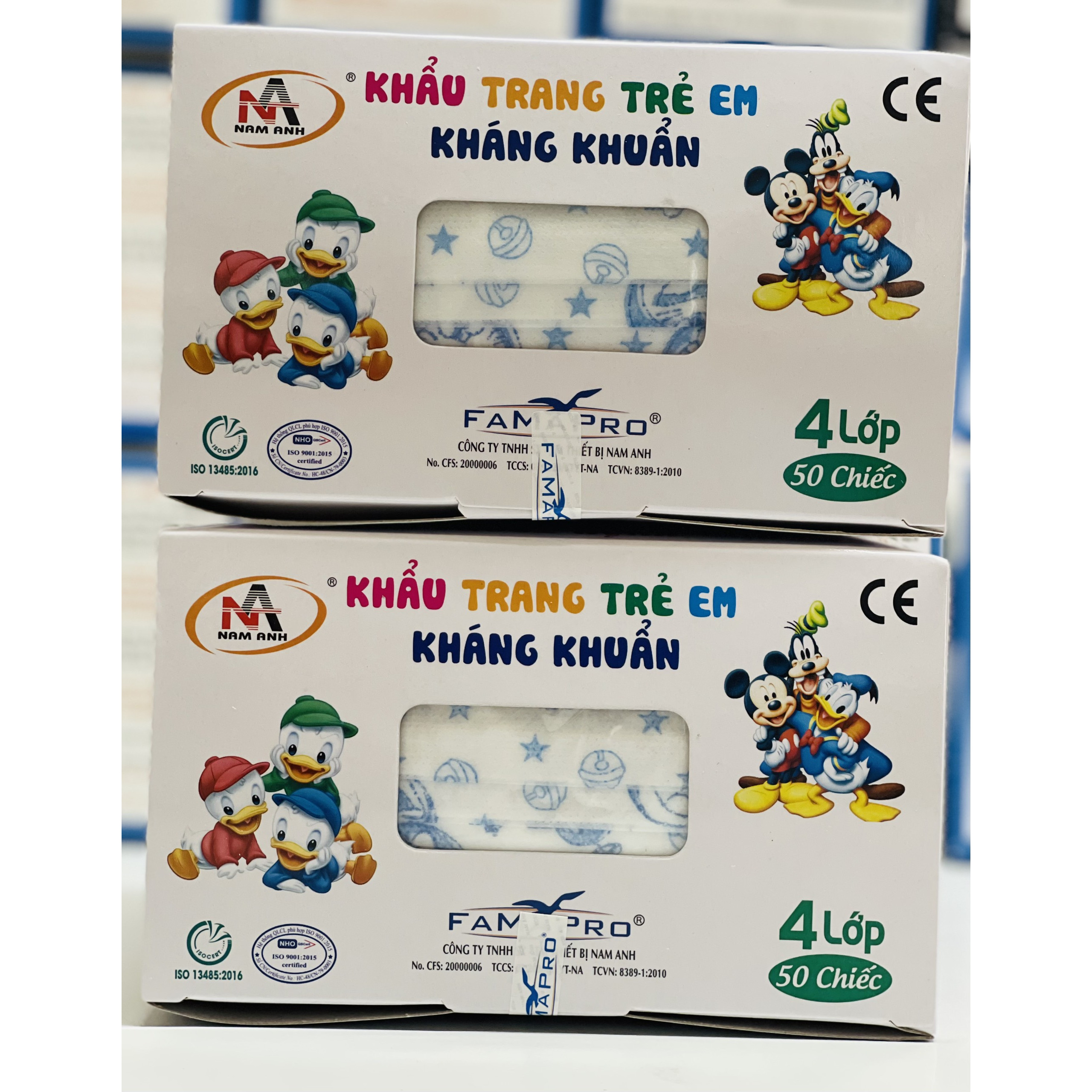 Combo 2 Hộp Khẩu trang trẻ em kháng khuẩn Famapro (Hộp 50 cái -Xanh Đôrêmon)