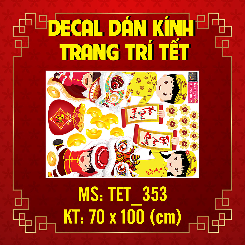 DECAL TRANG TRÍ TẾT NGUYÊN ĐÁN 2022 BÉ CHÚC XUÂN CÙNG LÂN SƯ