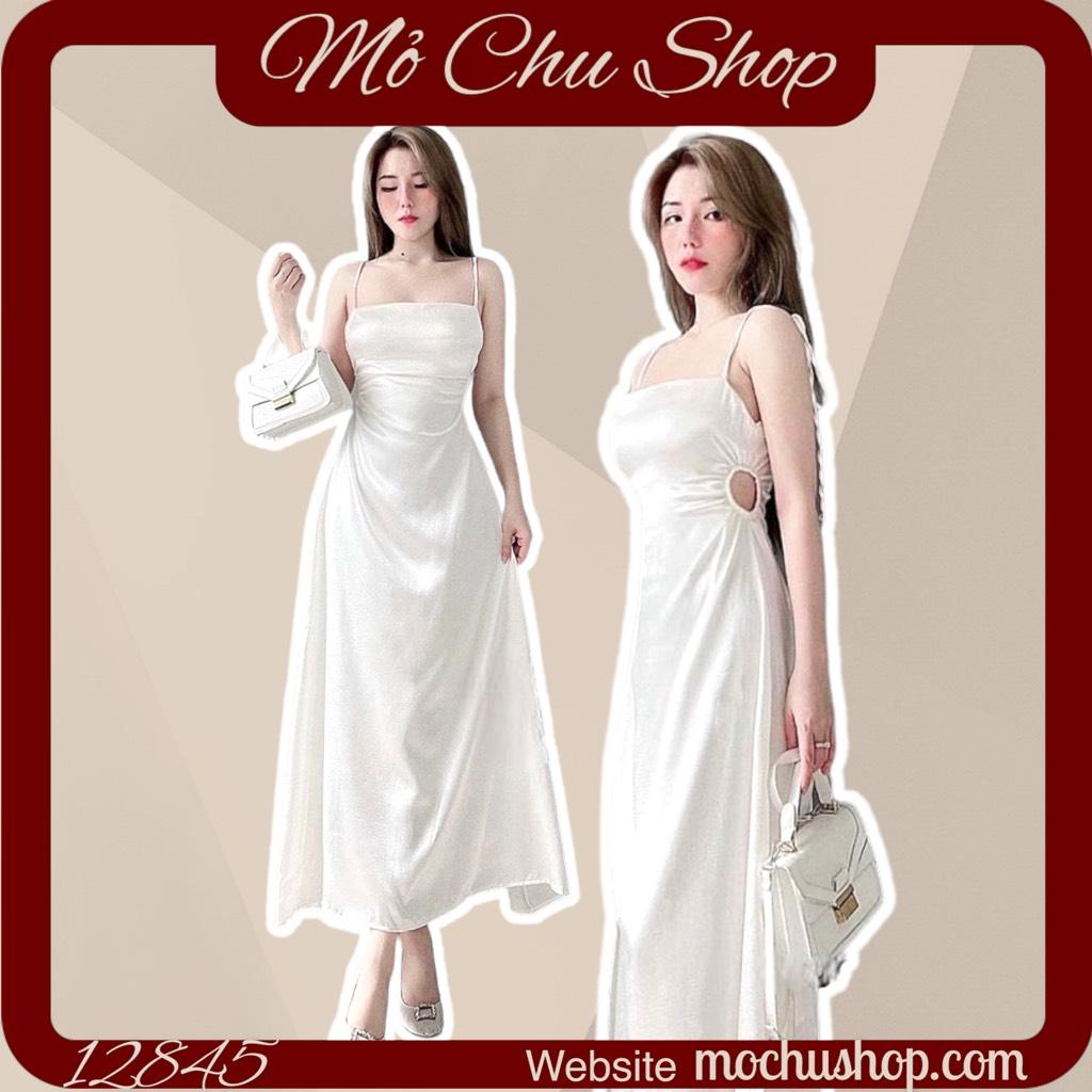 ĐẦM MIDI KHOÉT EO VẢI LỤA CỘT DÂY VAI 12843