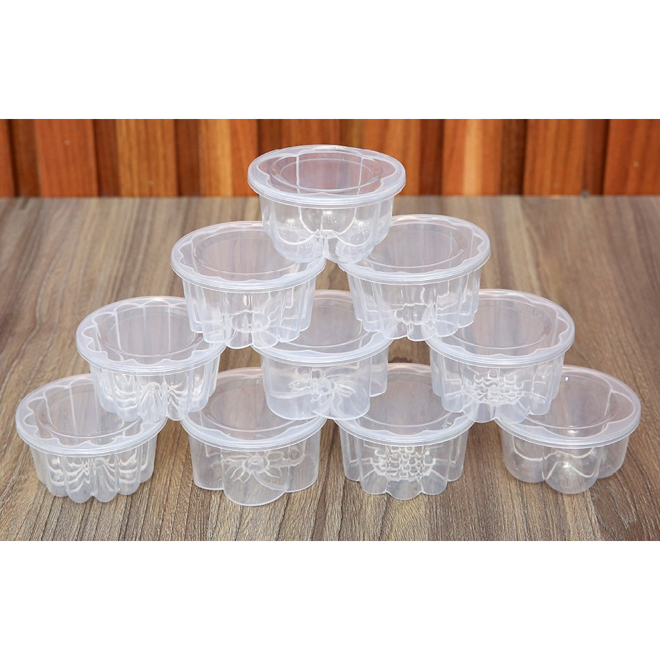 Combo 10 Khuôn Làm Rau Câu , Bánh Flan , Rau Câu Trung Thu Hình Hoa Văn Có Nắp Tiện Lợi