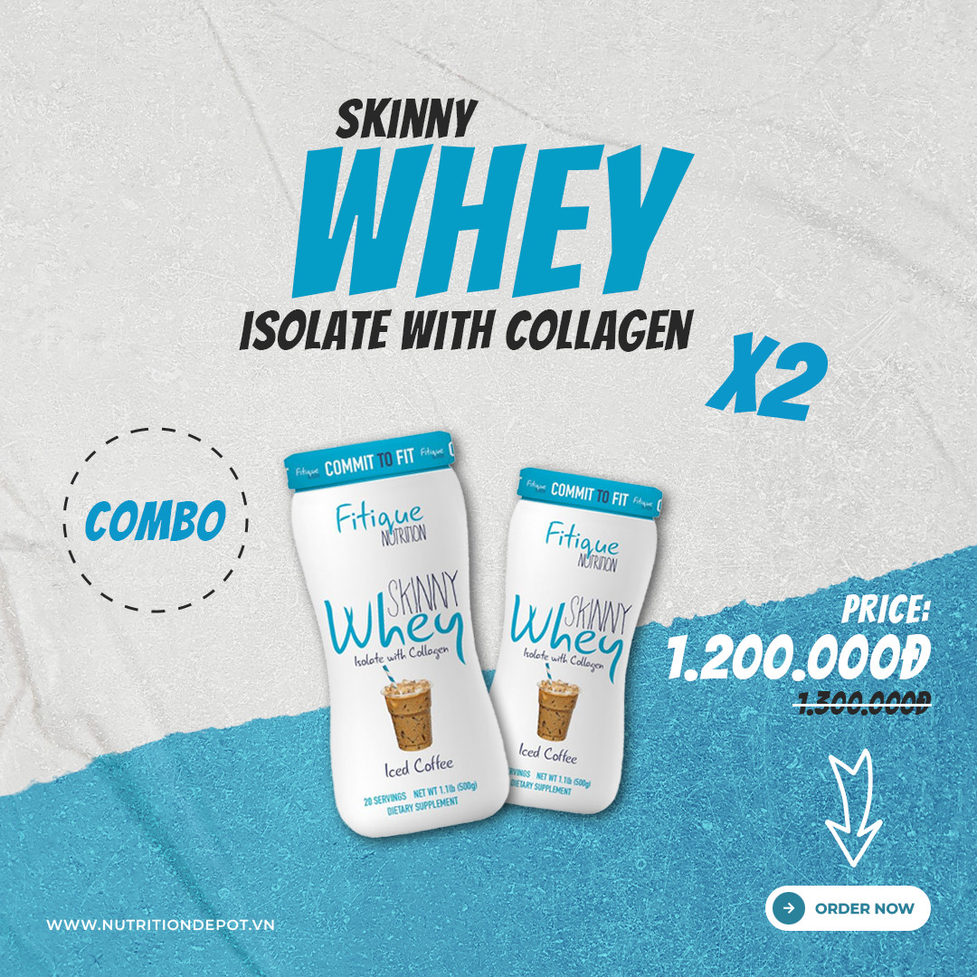 Combo 2 hũ x Sữa tăng cơ giảm mỡ chứa Collagen dành cho nữ Skinny Whey Isolate  Fitique Nutrition (500g x 2)