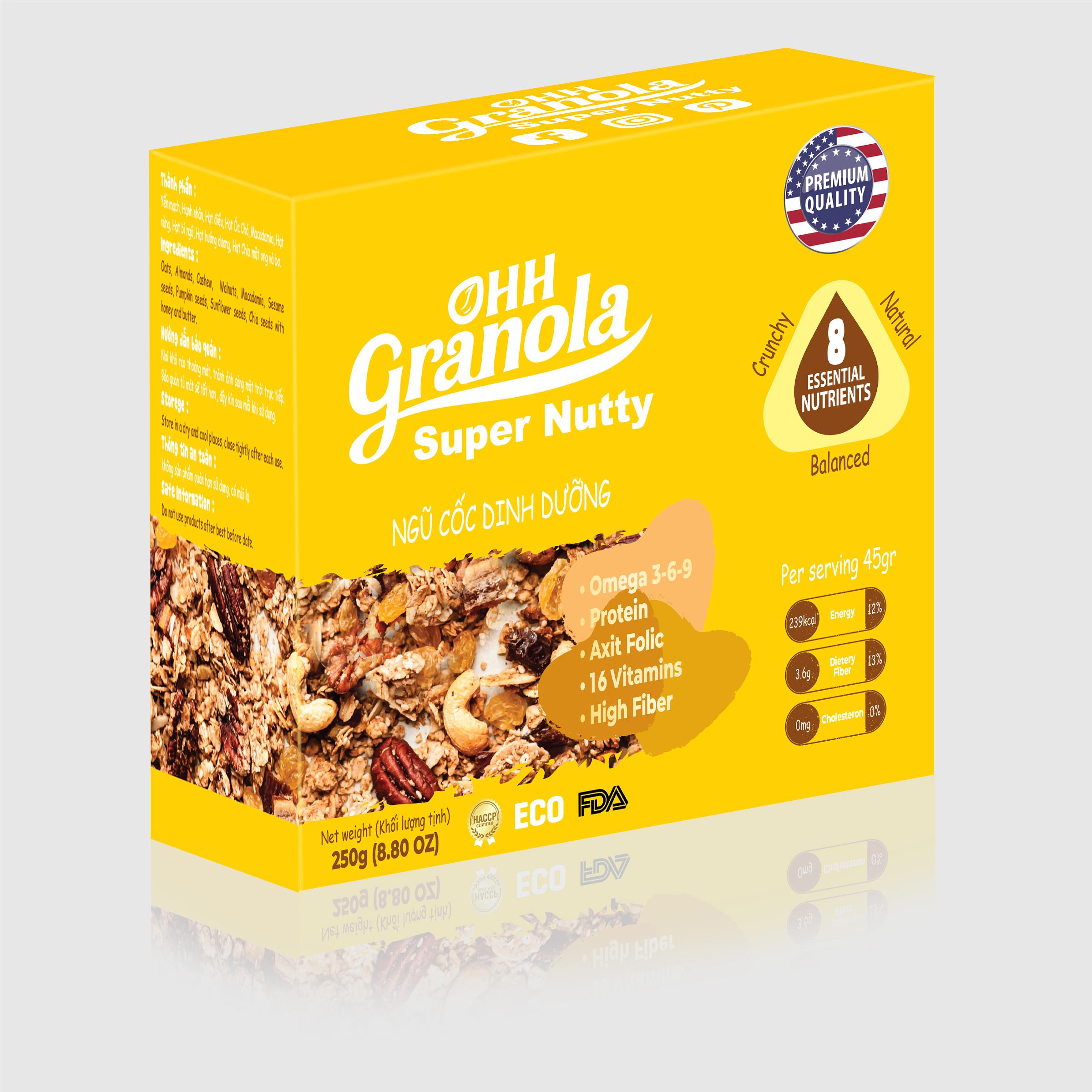 Snack Ăn Liền - Ngũ Cốc Hạt Siêu Dinh Dưỡng Dòng Super Nutty 250g, Phối Trộn 7 Loại Hạt Cao Cấp Theo Tiêu Chuẩn FDA - Hoa Kỳ