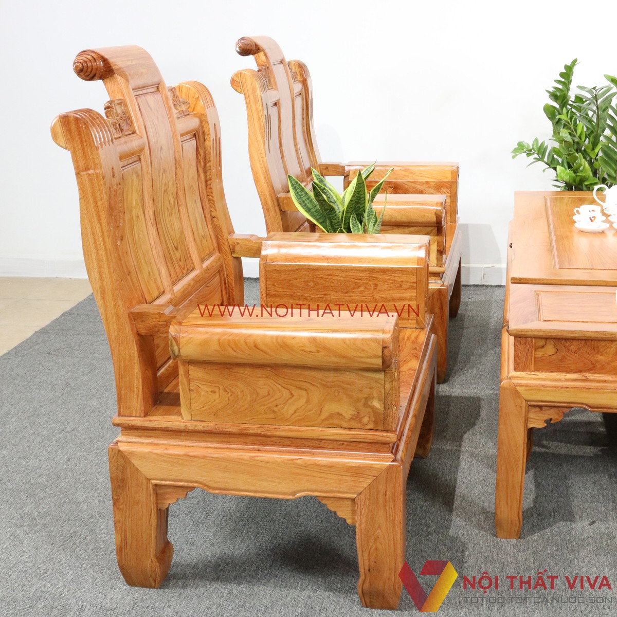 Bộ Bàn Ghế Salon Tần Thủy Hoàng Gỗ Hương Đá Chạm Tượng 6 Món Cao Cấp
