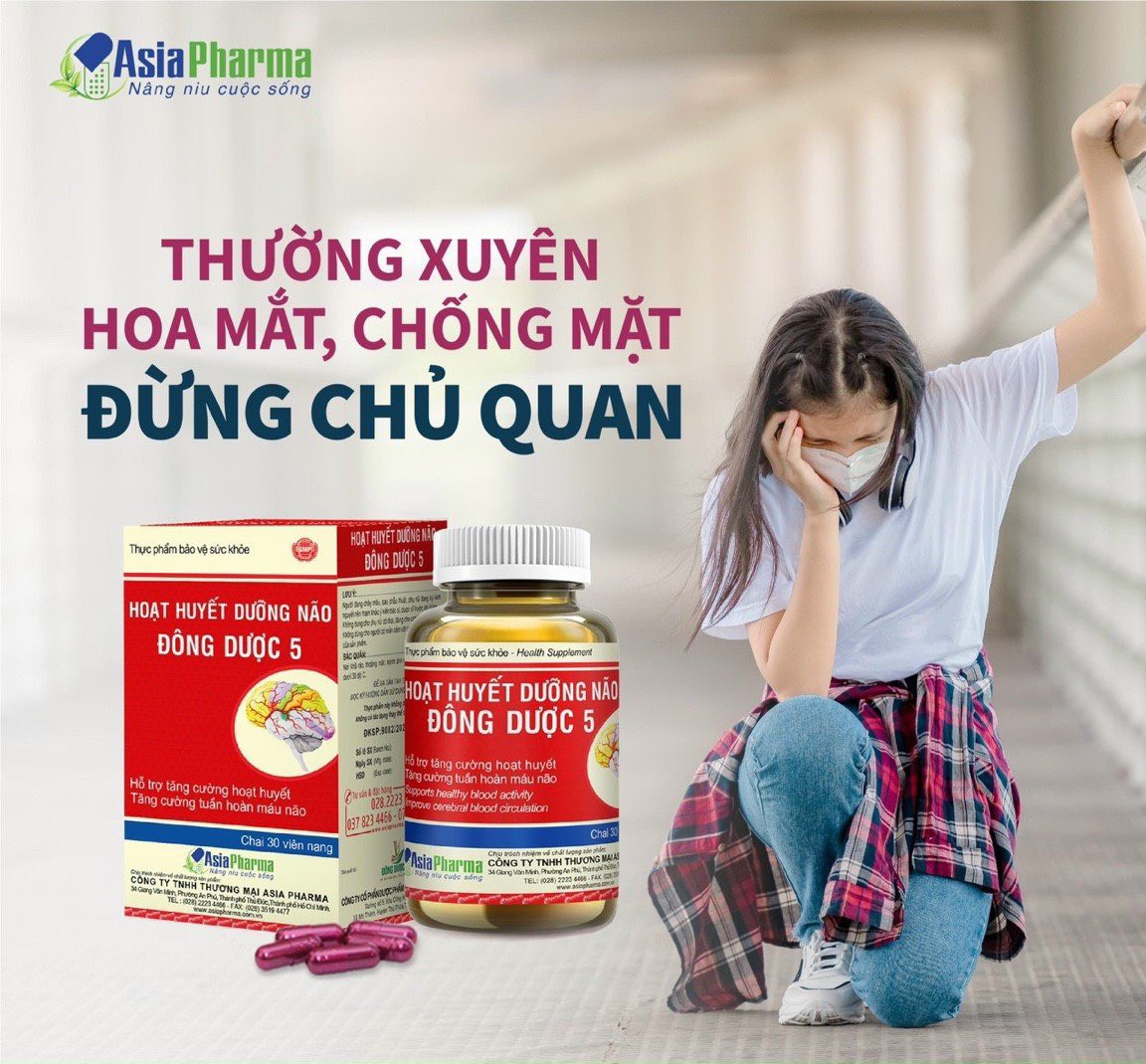 Viên uống hoạt huyết dưỡng não Đông Dược 5 Asia Pharma hỗ trợ thiểu năng tuần hoàn não - Hộp 30 viên