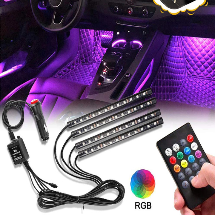 Bộ đèn LED 4 thanh các màu cao cấp đặt gầm xe hơi, ô tô RGB-5050 tích hợp remote điều khiển bật tắt chỉnh chế độ đèn, tự động thay đổi màu sắc êm dịu theo tiếng nhạc