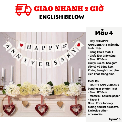 Dây cờ Happy Anniversary trang trí lễ kỉ niệm nhiều mẫu hpan13