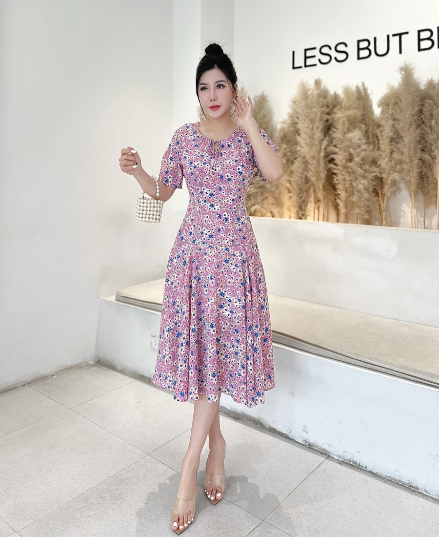 Đầm suôn đuôi cái hoa nhí D066- Big size- Lady fashion- Khánh Linh Style