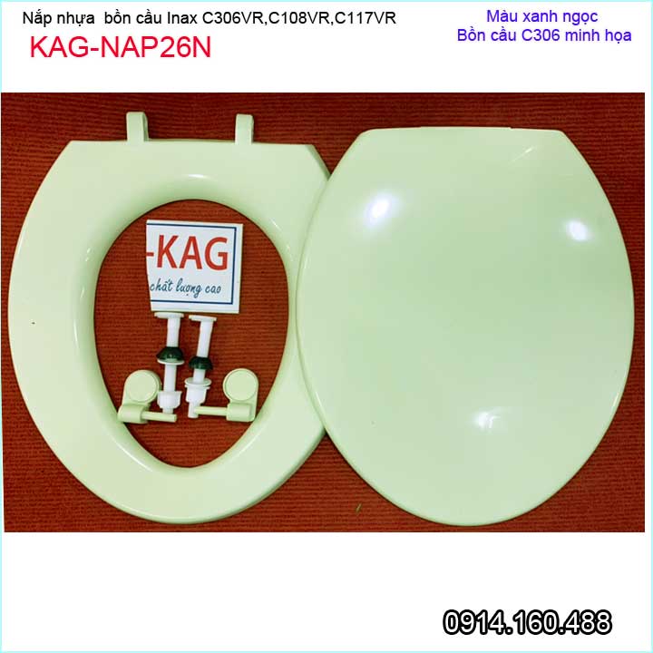 Nắp đậy cho bồn cầu KAG-NAP26N xanh ngọc nhạt, Nắp xí bệt C117-C306-C108 2 khối nhựa bóng-đẹp