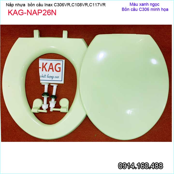 Nắp đậy bồn cầu Inax KAG-NAP26N cho C117, C306, C108, nắp bồn cầu 2 khối nhựa XANH NGỌC dày bóng đẹp