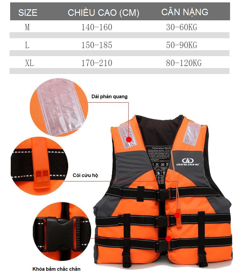 Áo phao bơi cứu hộ cao cấp DD25, an toàn cho tập bơi, đi biển, thể thao dưới nước - DONGDONG