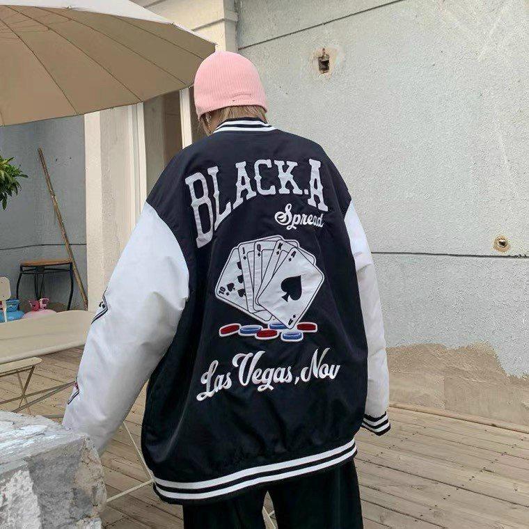 Áo khoác dù kiểu bomber logo Black A phong cách bụi bậm năng động in hình xúc sắc trên tay,️ Hot Trend Áo Khoác Dù Bomber Hàn Quốc Nút Bấm Thêu Logo Cực Chất Năng Động Trẻ Trung Co Giãn Thoải Mái