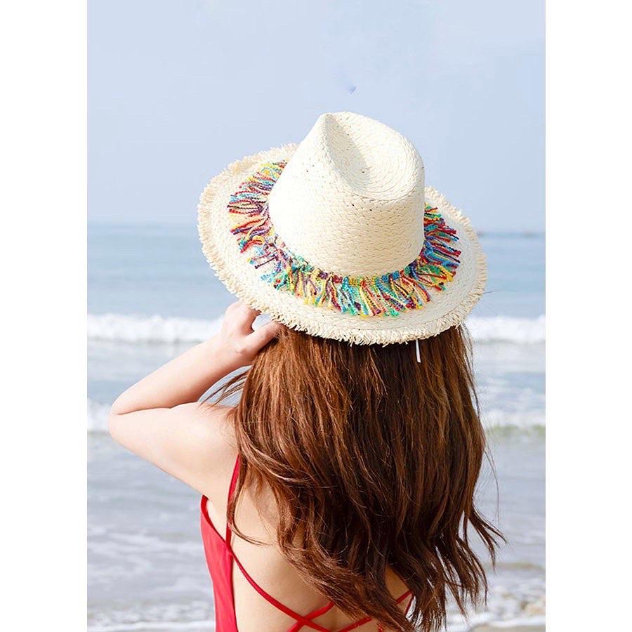 Mũ cói mềm vintage nơ ren tiểu thư đi biển nón cói mềm gấp gọn mang theo du lịch