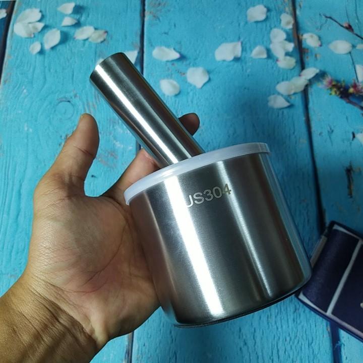 Bộ CỐI CHÀY INOX SUS 304 h`VUÔNG có NẮP. Dụng cụ nhà bếp Chày giã nghiền thực phẩm tỏi tiêu ĐA NĂNG