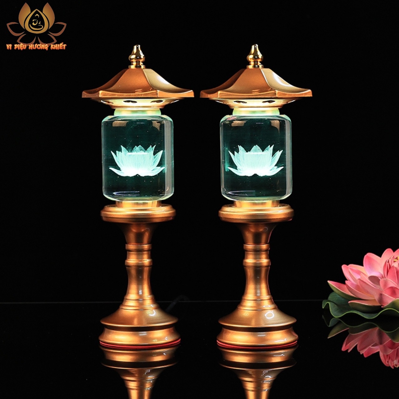 CẶP 2 CÂY ĐÈN LED HOA SEN PHA LÊ THỜ CÚNG TRANG TRÍ