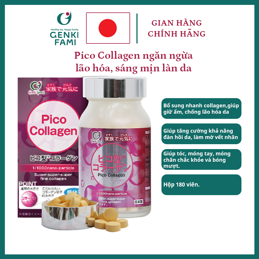 Collagen Viên Nhật Bản, Hỗ Trợ Ngăn Ngừa Lão Hóa Da, Giúp Tóc Móng Chắc Khỏe, Hộp 180 Viên