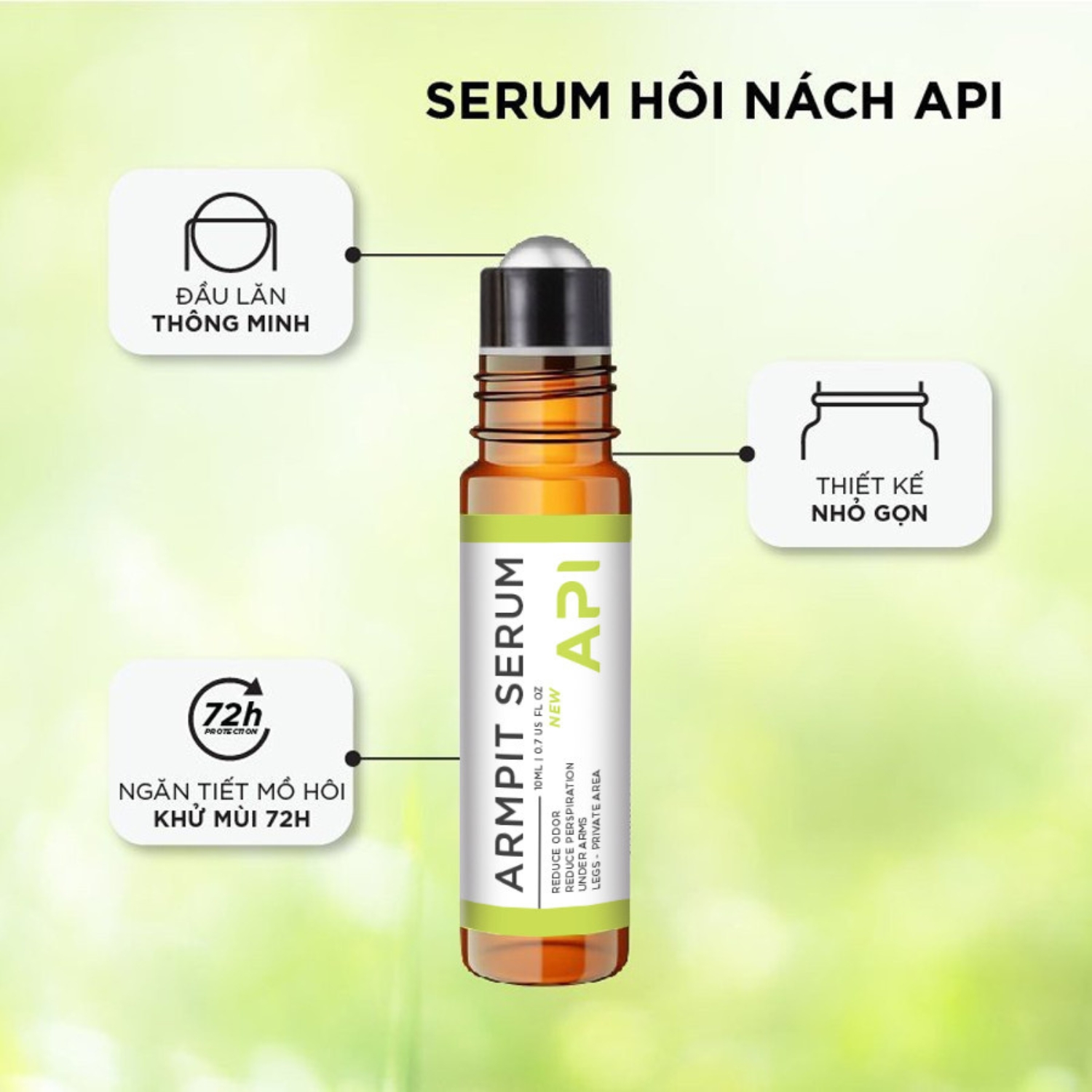 Lăn Nách API Giảm Thâm - Son Nách Mee Natural Làm Trắng Khử Mùi Hôi Cho Nam Và Nữ 10ml