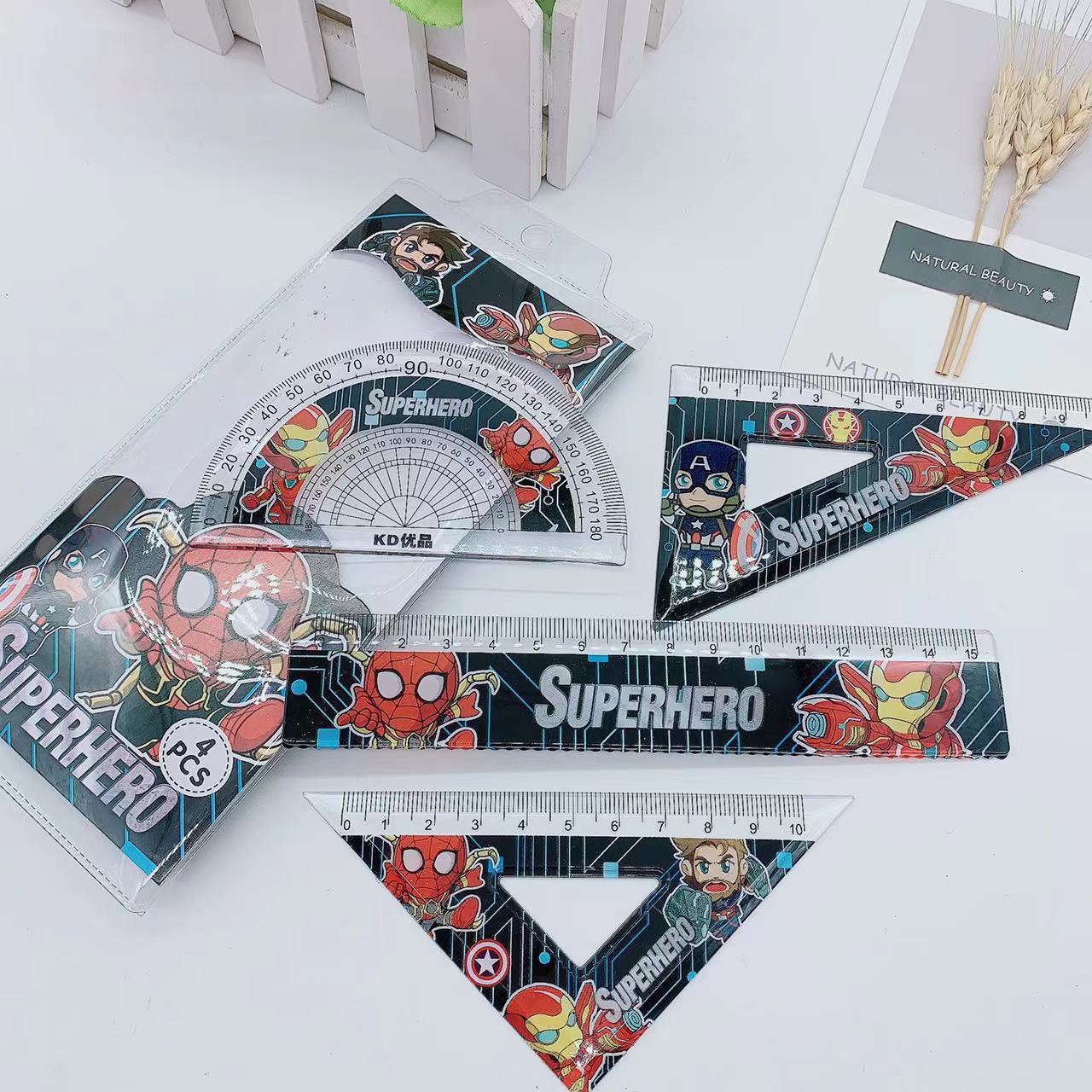 Đồ dùng học tập cho bé, Bộ thước kẻ 4 món hoạt hình dễ thương cute cho bé lựa chọn