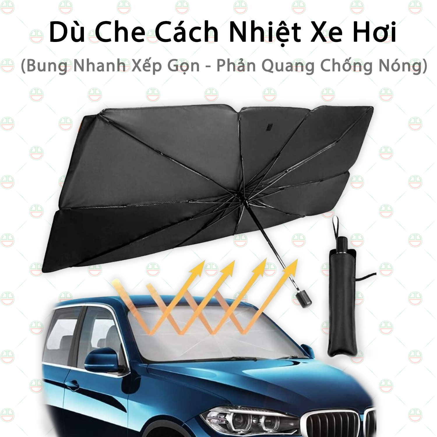 [Giảm Nóng] Ô Dù Che Nắng Chống Tia UV Cho Ôtô Xe Hơi KhoNCC Hàng Chính Hãng - KLM-DCCNXH (Đen Trắng)