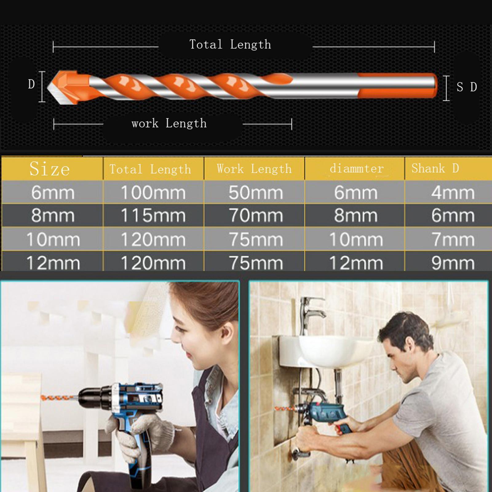 5/7 Pieces Triangle Drill Bit Set Multifunctional Drill Bits Punching Drill Bits Set with Carbide Tip for Tile Concrete Glass Wood, 6/6/8/10/12 mm