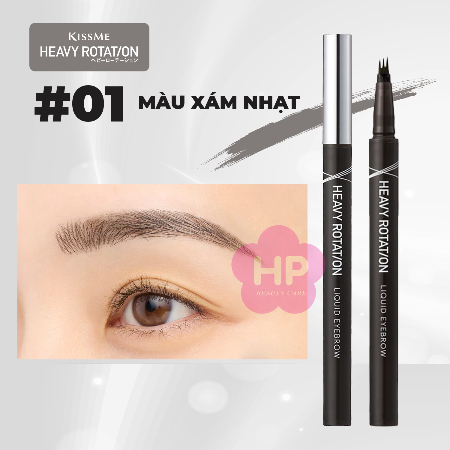 Bút Nước Kẻ Lông Mày Dạng Phẩy Sợi Chống Thấm Nước Kissme Heavy Rotation Nét Kẻ Siêu Mịn ( Màu Xám Nhạt #01) Kissme Heavy Rotation Fake Liquid Eyebrow 0,4mL