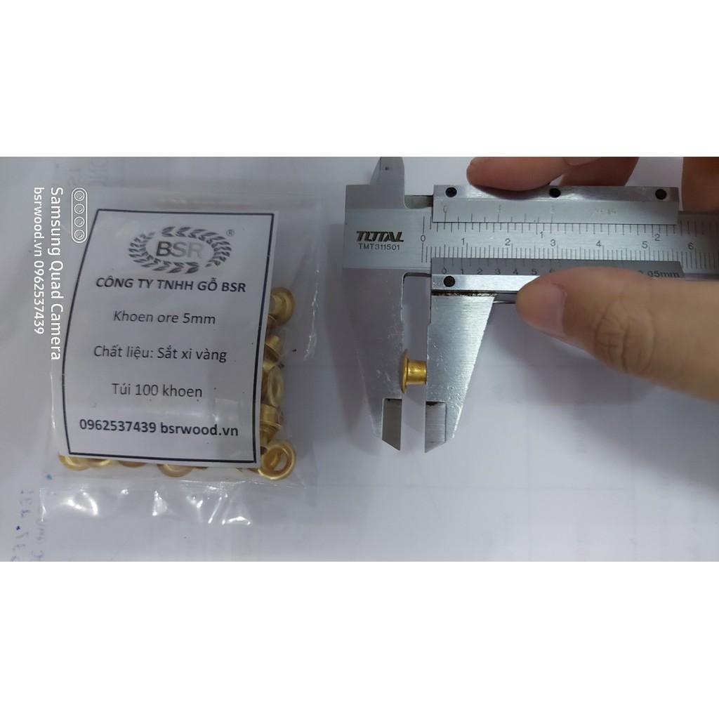 Khoen ore 5mm Khuy mắt cáo đóng bạt, bấm bạt, bấm túi giấy Bằng sắt XI MÀU VÀNG Túi 100 cái