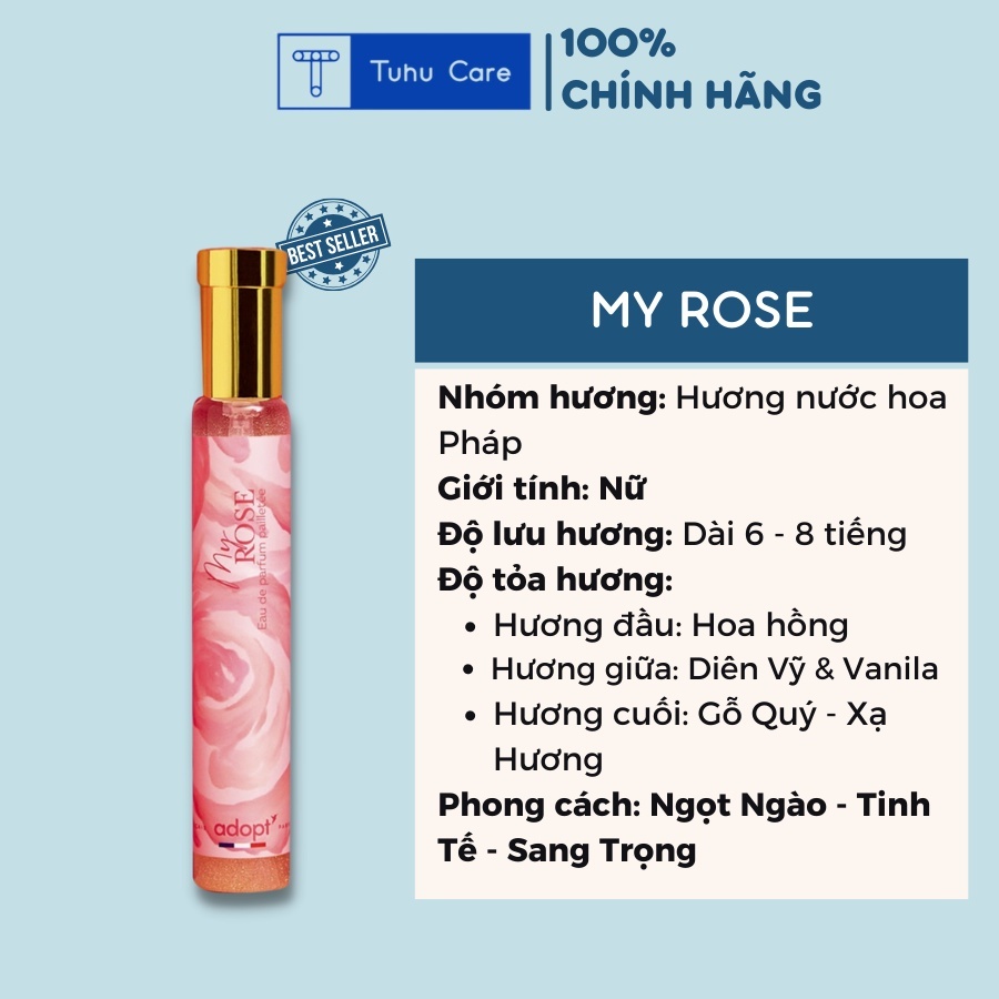 Nước hoa nữ Adopt My Rose hương hoa hồng cuốn hút, lưu hương 6h, chai nước hoa Pháp 30ml tiện lợi