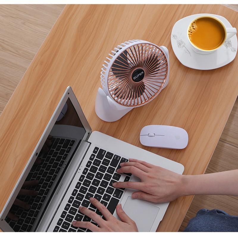 Quạt Tích Điện Mini Để Bàn SUPER FAN Với 3 Cấp Độ Gió, Sạc USB Siêu Tiện Lợi