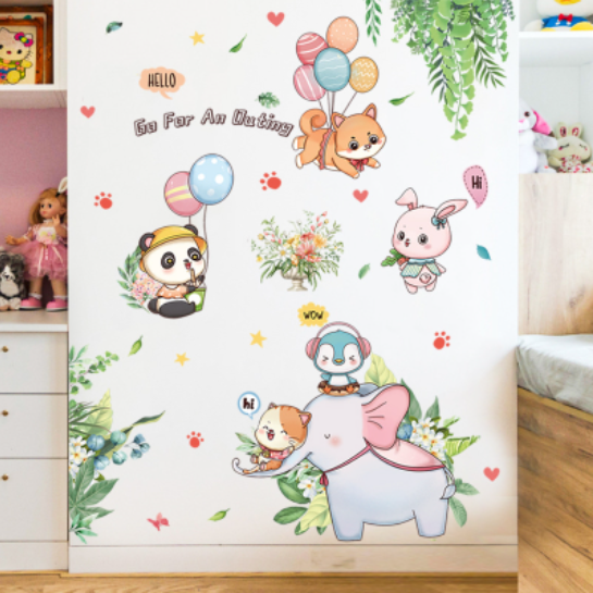 Decal trang trí tường - Những người bạn cầm bong bóng